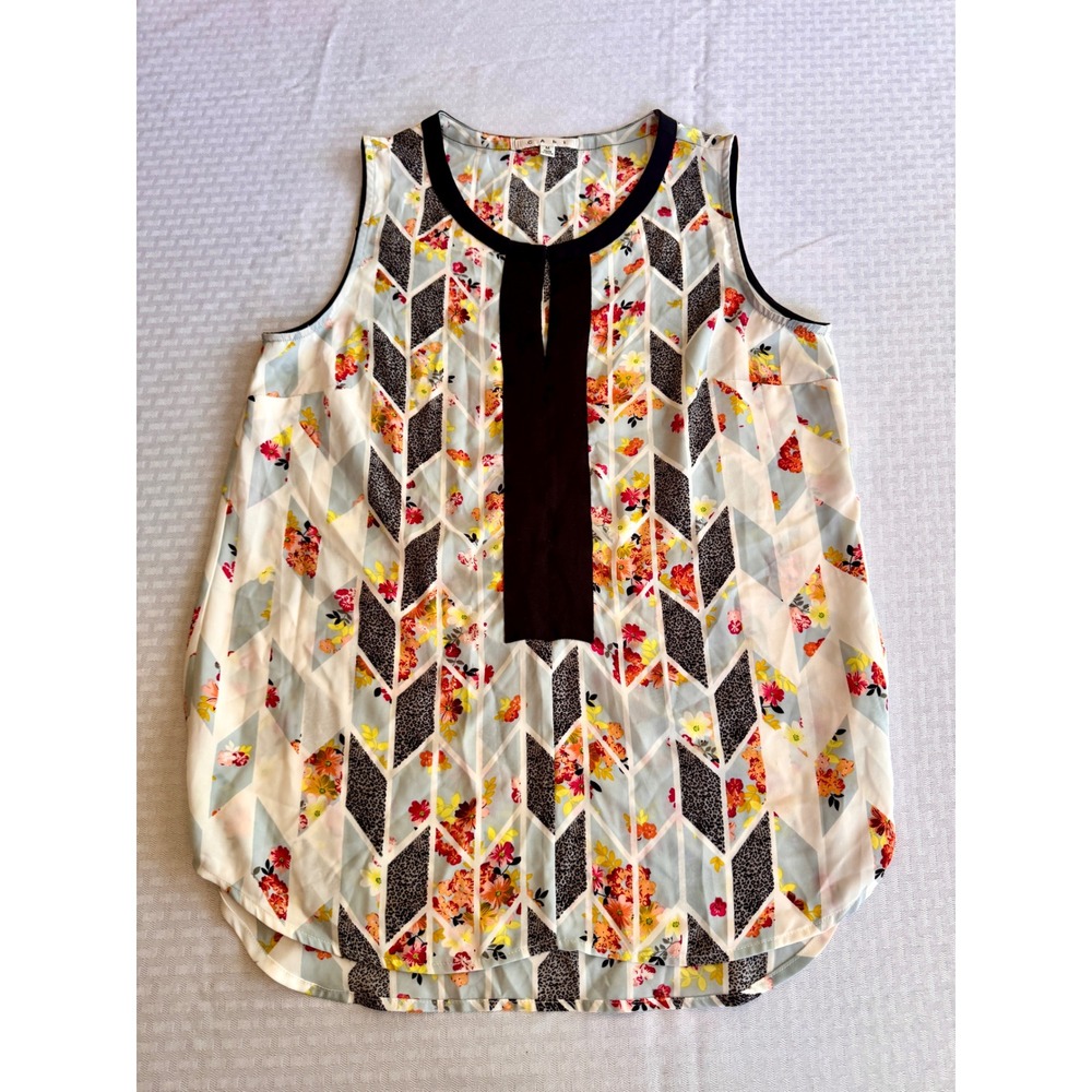 Cabi Floral Geometric Mixed Print Sleeveless Blouse Medium‎ Style 249 Multicolor